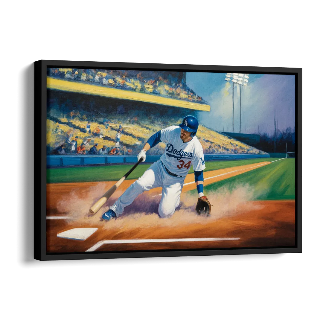 Los Angeles Dodgers Sliding Safe Side - Black Canvas Wall Art
