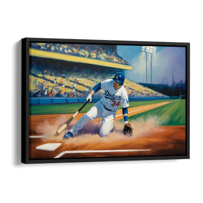 Los Angeles Dodgers Sliding Safe Side - Black Canvas Wall Art