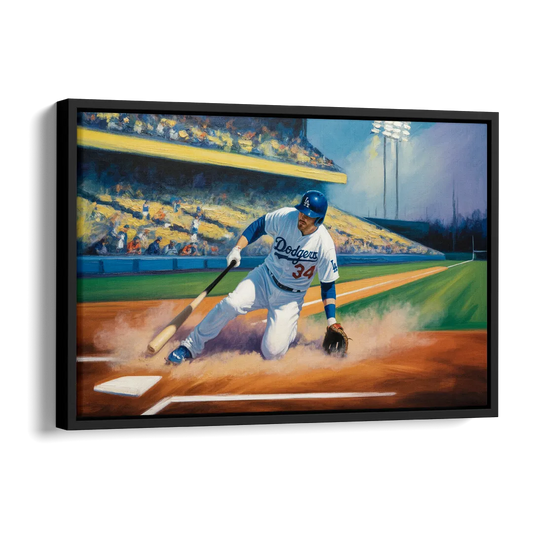Los Angeles Dodgers Sliding Safe Side - Black Canvas Wall Art
