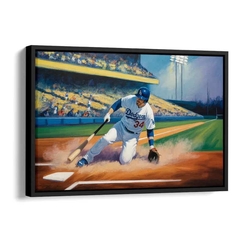 Los Angeles Dodgers Sliding Safe Side - Black Canvas Wall Art