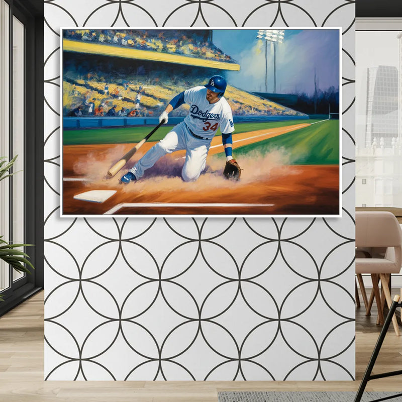 Los Angeles Dodgers Sliding Safe Sitting Room - White Canvas Wall Art