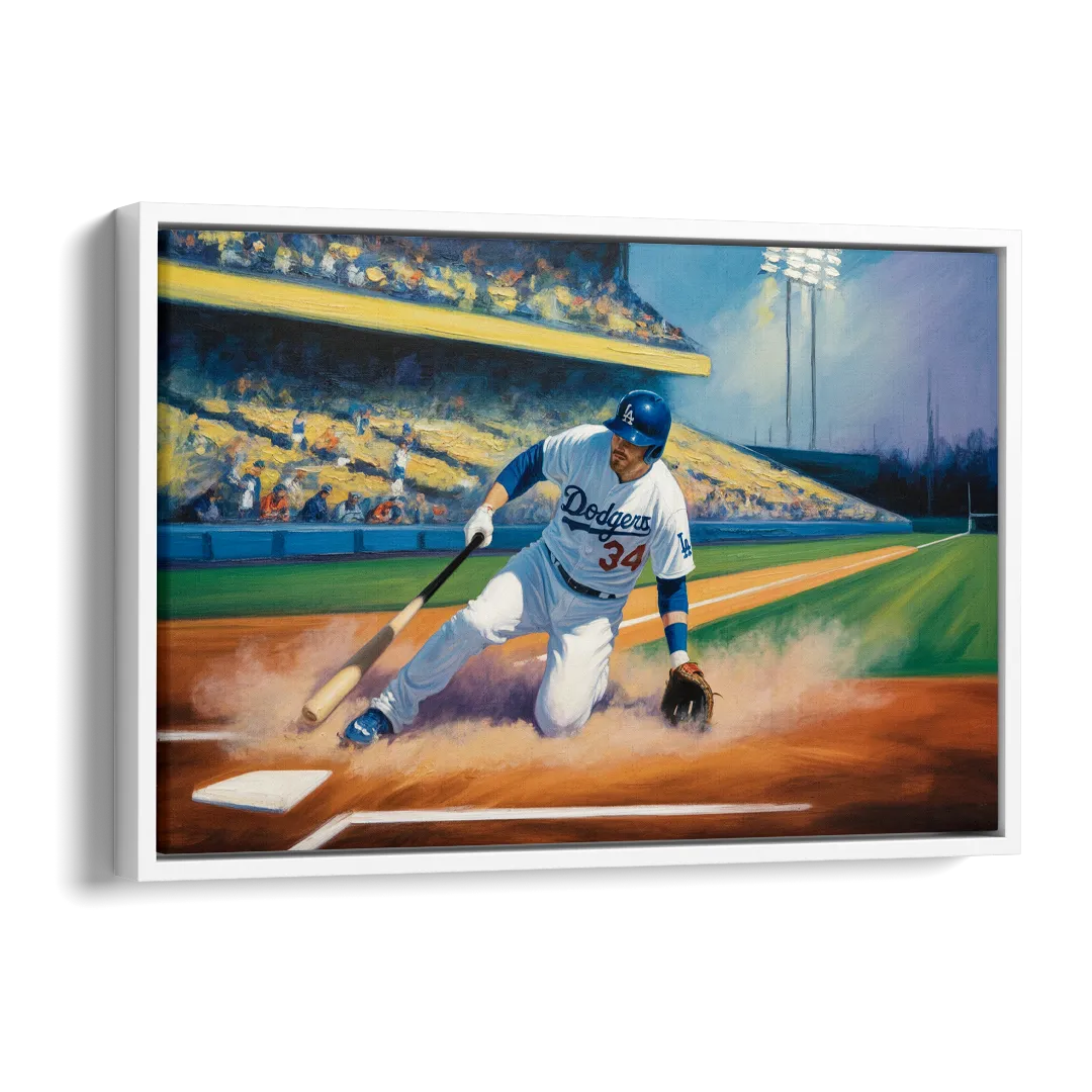 Los Angeles Dodgers Sliding Safe Side - White Canvas Wall Art