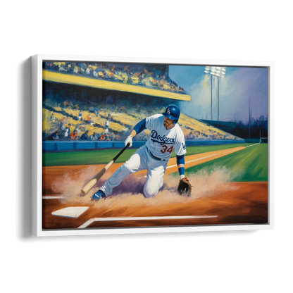 Los Angeles Dodgers Sliding Safe Side - White Canvas Wall Art