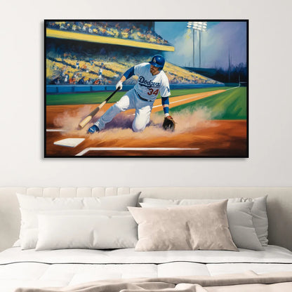 Los Angeles Dodgers Sliding Safe Living Room - Black Canvas Wall Art