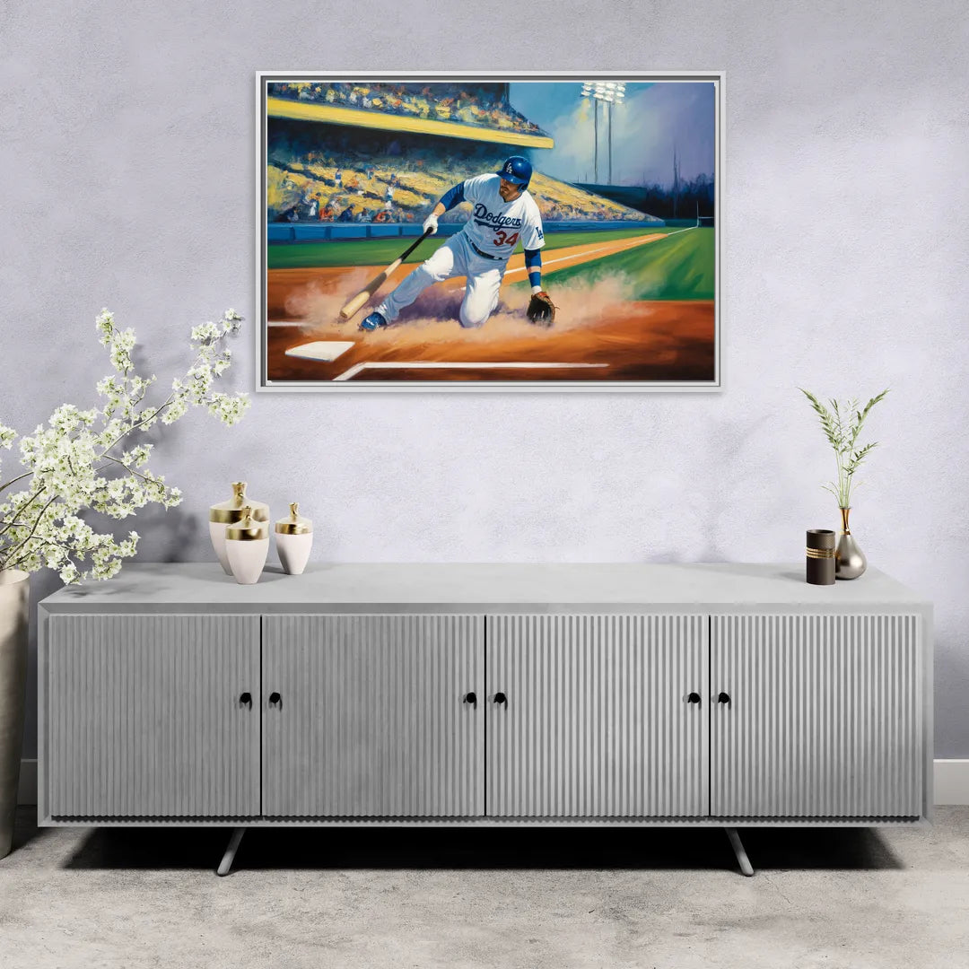 Los Angeles Dodgers Sliding Safe - Living Room White Frame Canvas