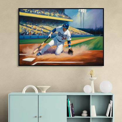 Los Angeles Dodgers Sliding Safe Sitting Room - Black Canvas Wall Art