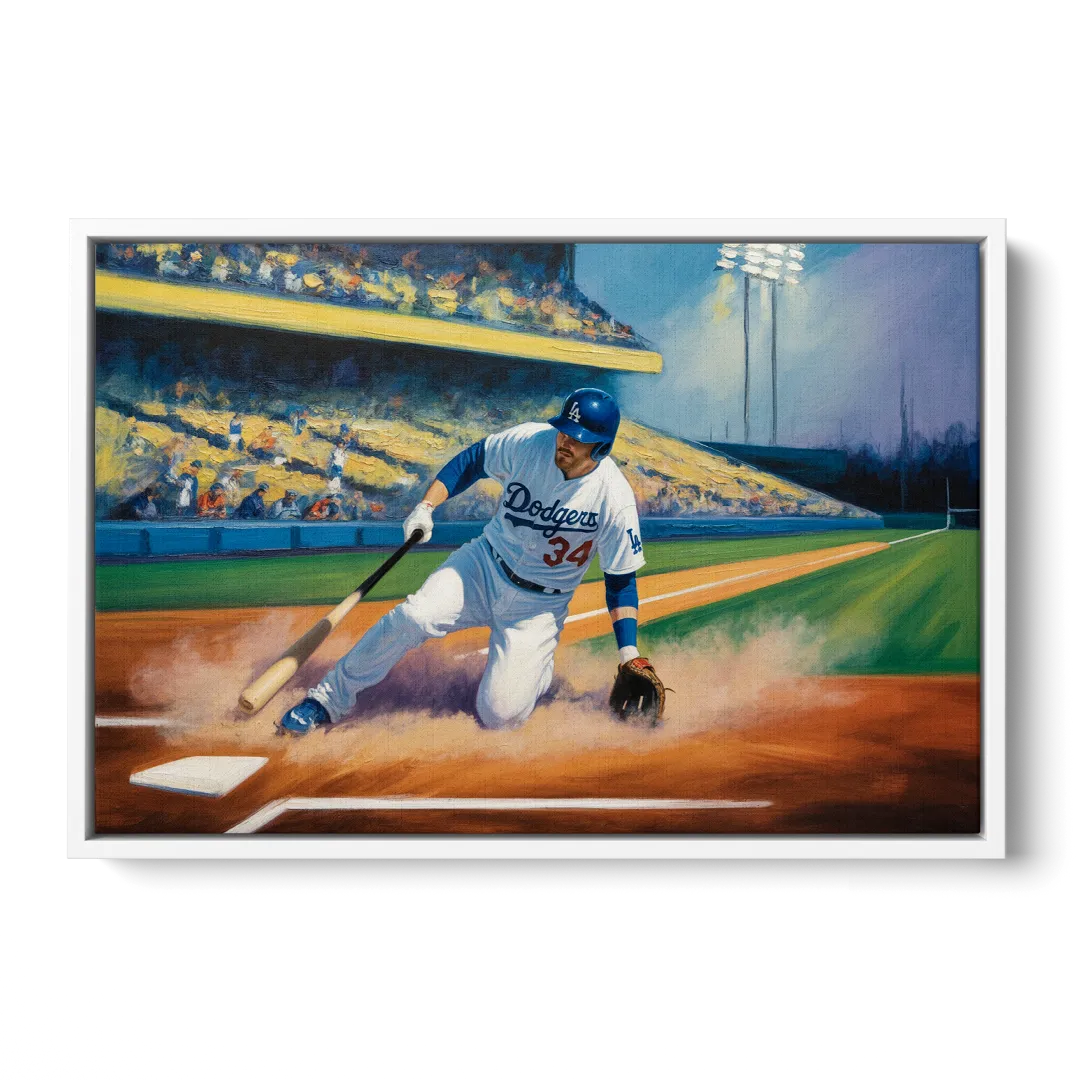 Los Angeles Dodgers Sliding Safe - White Frame Canvas