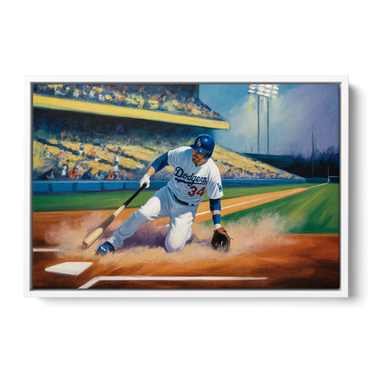 Los Angeles Dodgers Sliding Safe - White Frame Canvas
