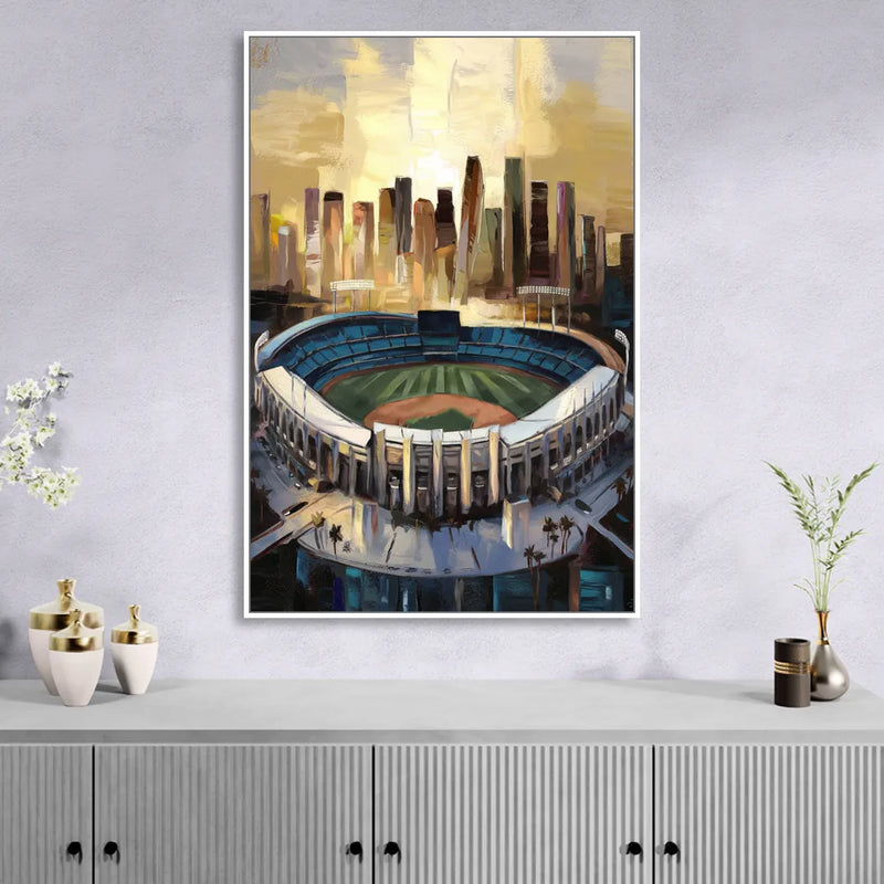 Los Angeles Dodgers Stadium Living Room - White Canvas Wall Art