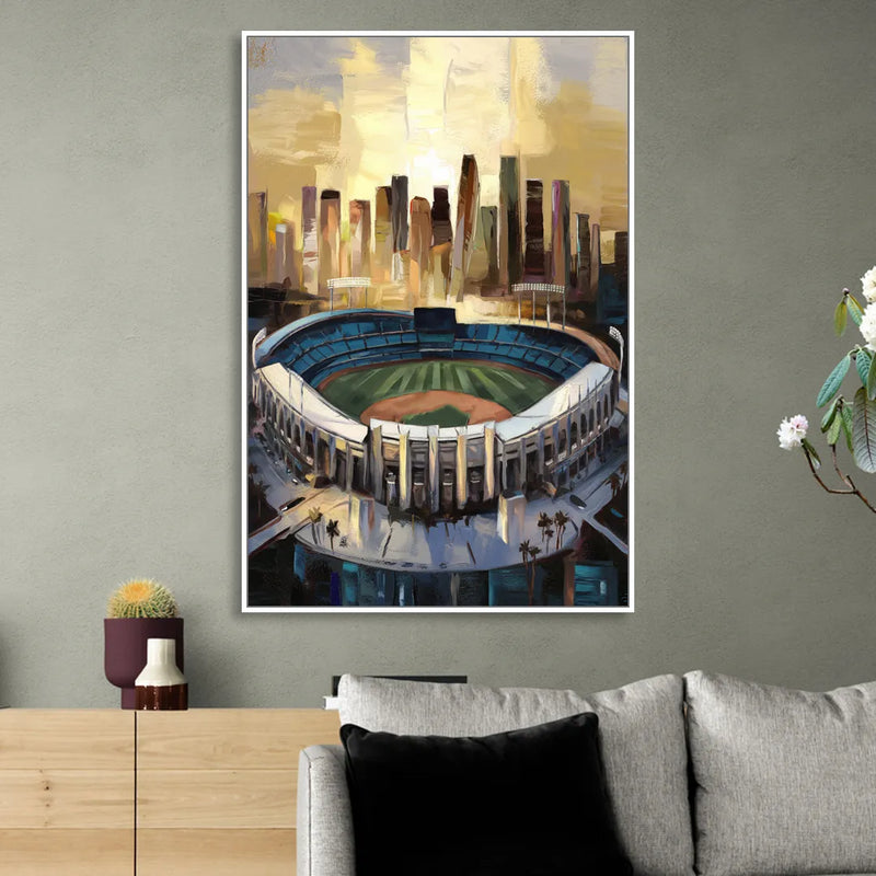 Los Angeles Dodgers Stadium Sitting Room - White Canvas Wall Art