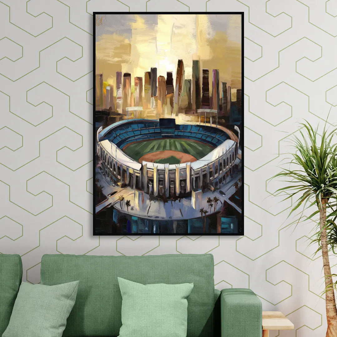 Los Angeles Dodgers Stadium Sitting Room - Black Canvas Wall Art