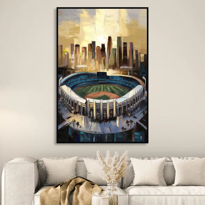 Los Angeles Dodgers Stadium Living Room - Black Canvas Wall Art