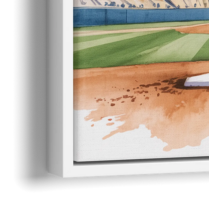 Los Angeles Dodgers Watercolor Baseball Action Art - Close-Up White Frame Canvas