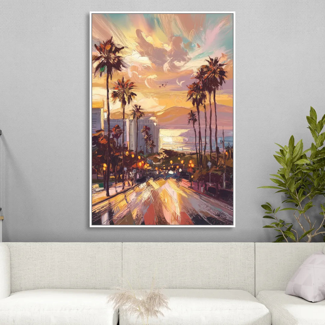 Los Angeles Golden Hour Sitting Room - White Canvas Wall Art