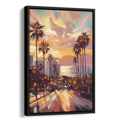 Los Angeles Golden Hour Side - Black Canvas Wall Art