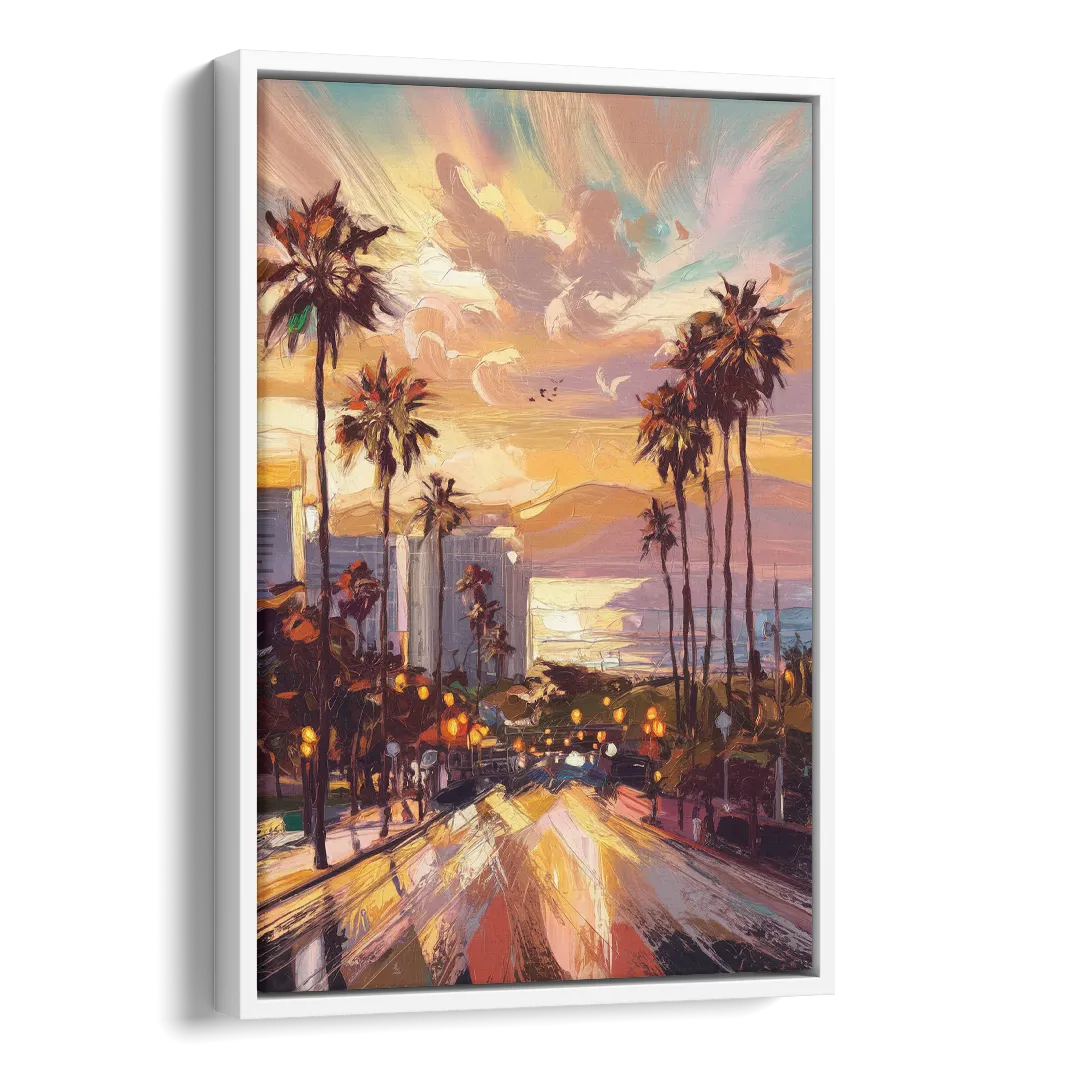 Los Angeles Golden Hour Side - White Canvas Wall Art