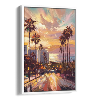 Los Angeles Golden Hour Side - White Canvas Wall Art