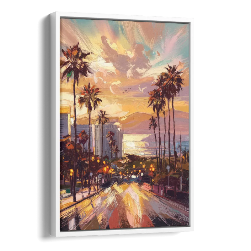 Los Angeles Golden Hour Side - White Canvas Wall Art