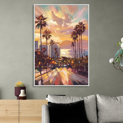 Los Angeles Golden Hour Living Room - White Canvas Wall Art