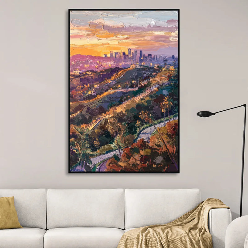 Los Angeles Hollywood Hills Sitting Room - Black Canvas Wall Art