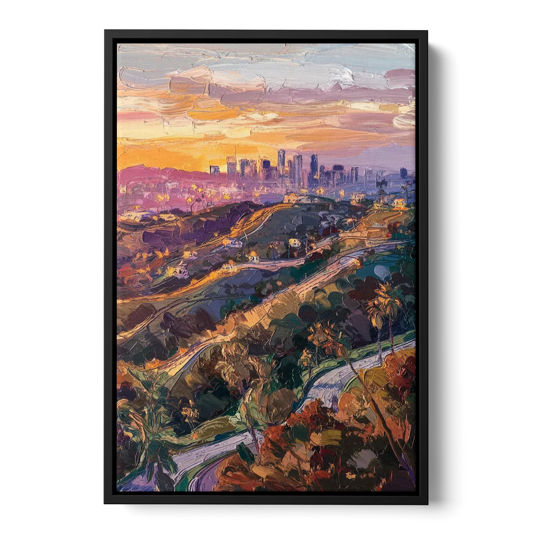 Los Angeles Hollywood Hills Front - Black Canvas Wall Art