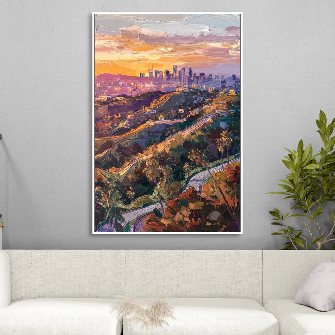Los Angeles Hollywood Hills Living Room - White Canvas Wall Art