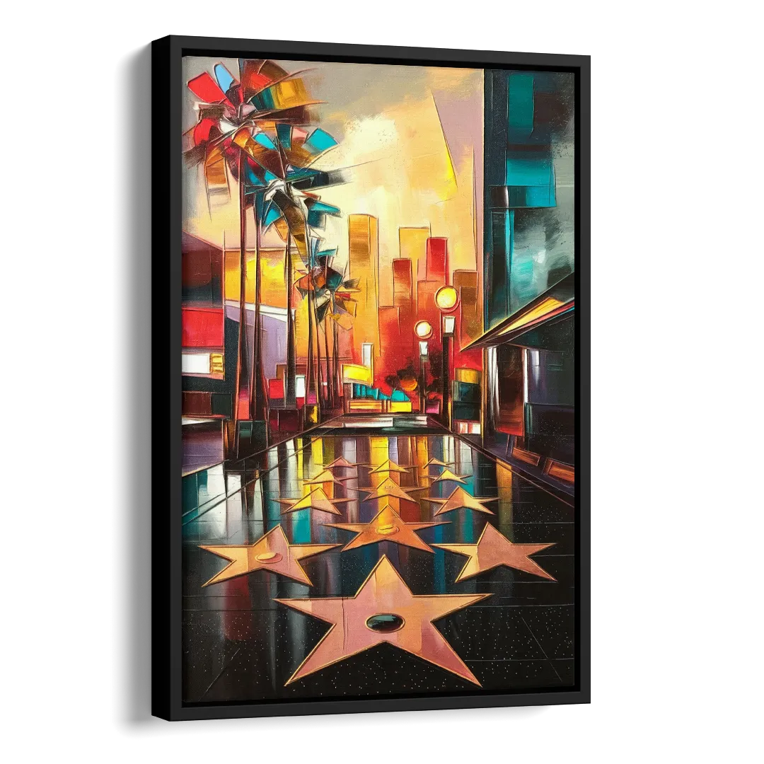 Los Angeles Hollywood Walk of Fame Iconic Side - Black Canvas Wall Art