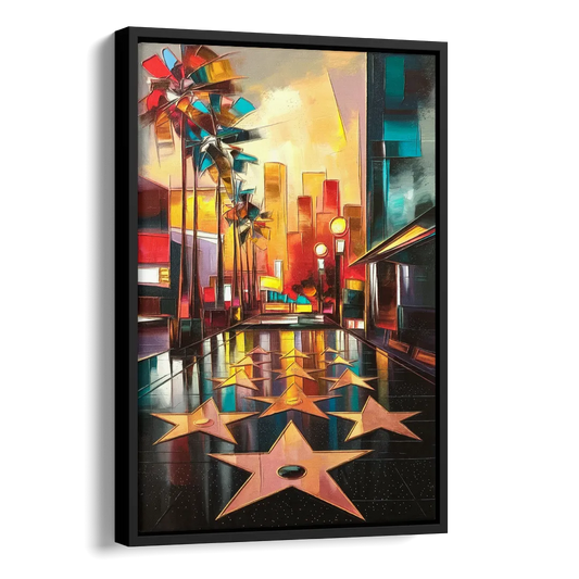 Los Angeles Hollywood Walk of Fame Iconic Side - Black Canvas Wall Art