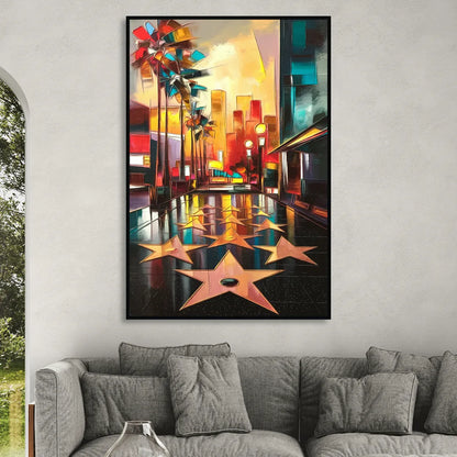 Los Angeles Hollywood Walk of Fame Iconic Sitting Room - Black Canvas Wall Art
