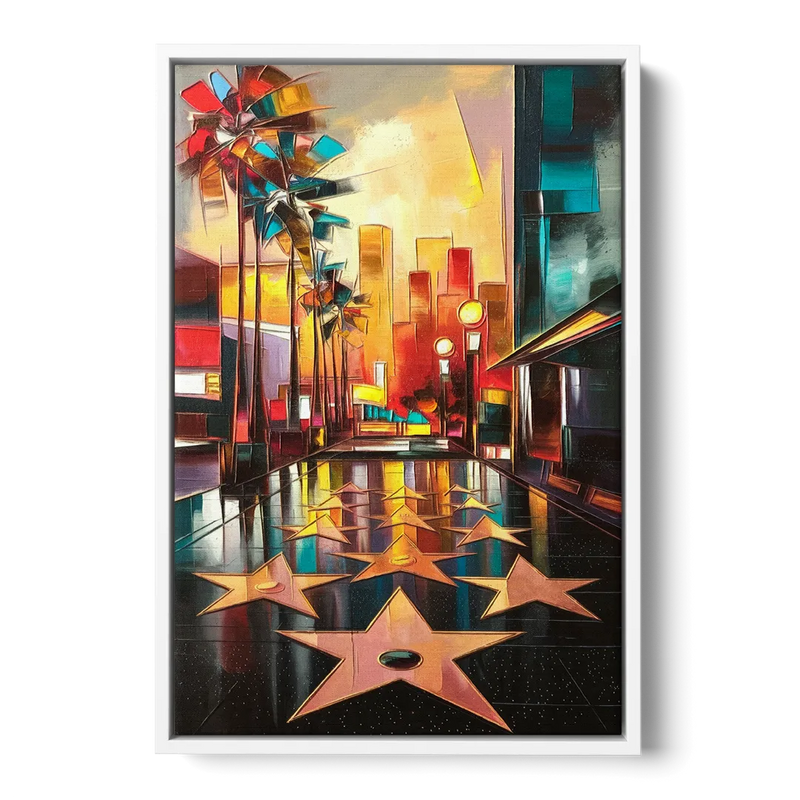 Los Angeles Hollywood Walk of Fame Iconic Front - White Canvas Wall Art