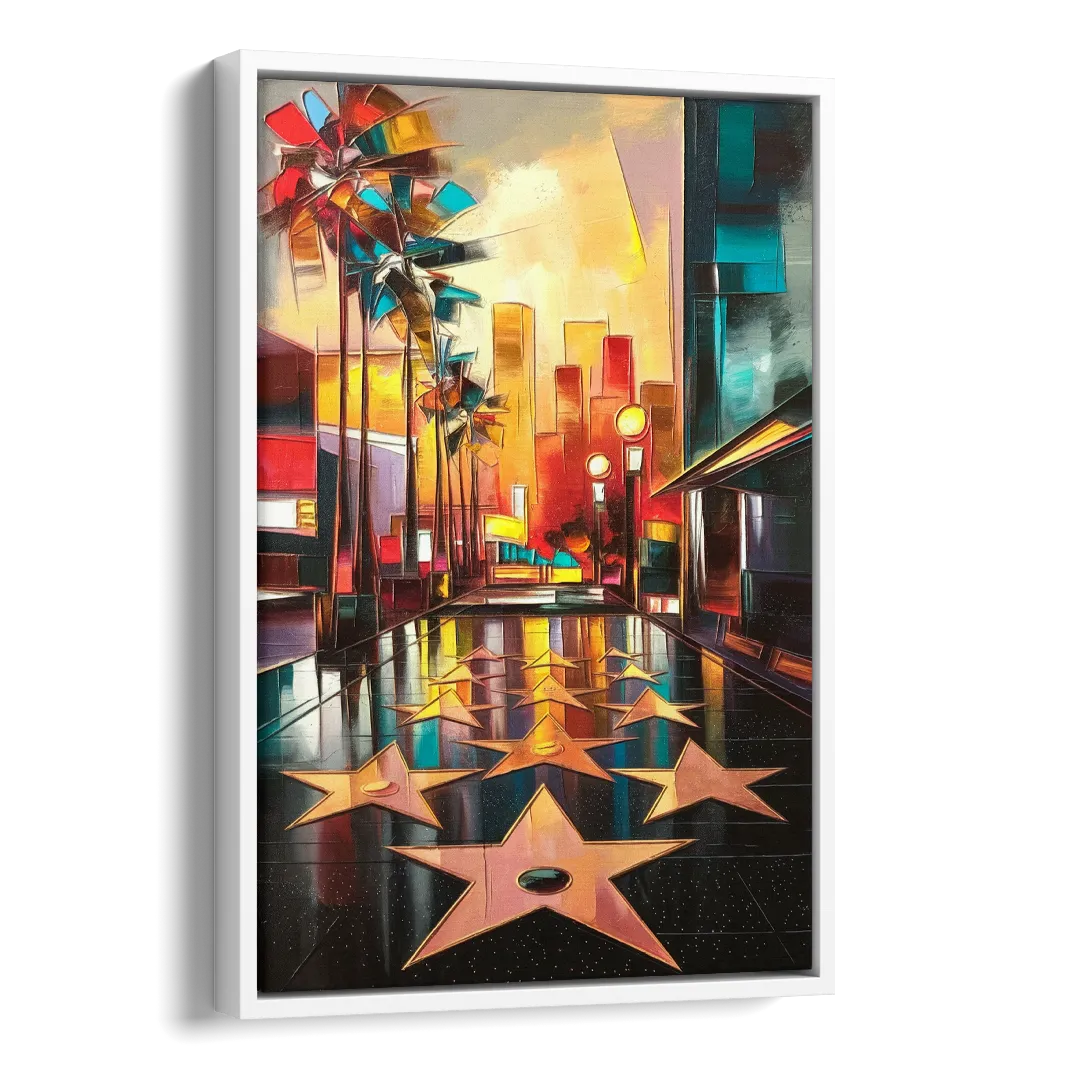 Los Angeles Hollywood Walk of Fame Iconic Side - White Canvas Wall Art