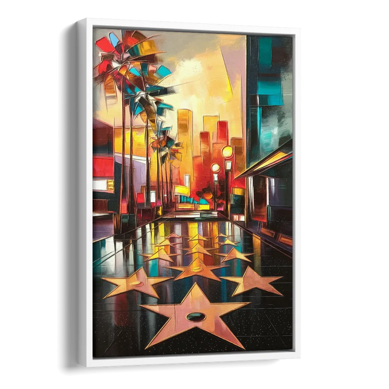 Los Angeles Hollywood Walk of Fame Iconic Side - White Canvas Wall Art