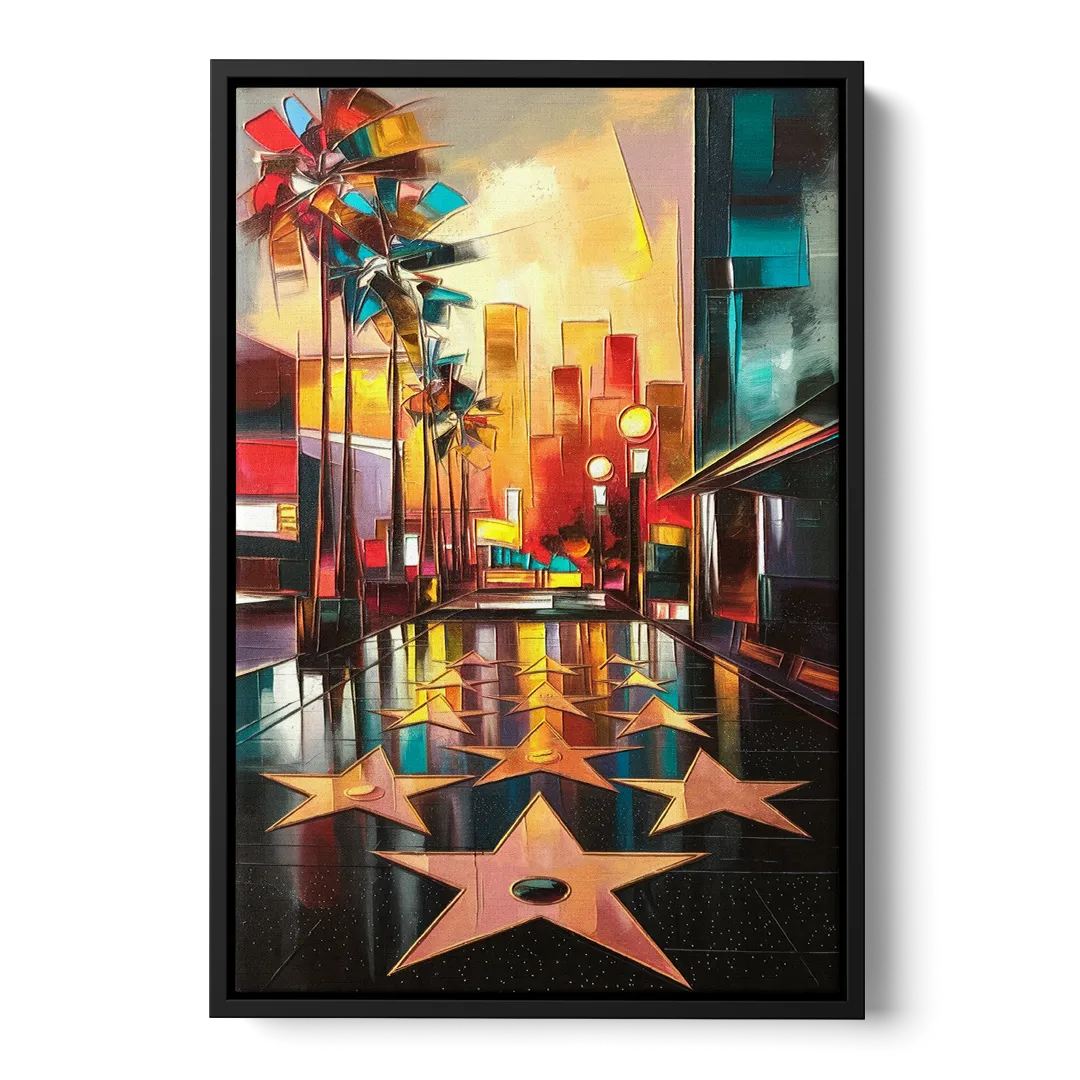 Los Angeles Hollywood Walk of Fame Iconic Front - Black Canvas Wall Art