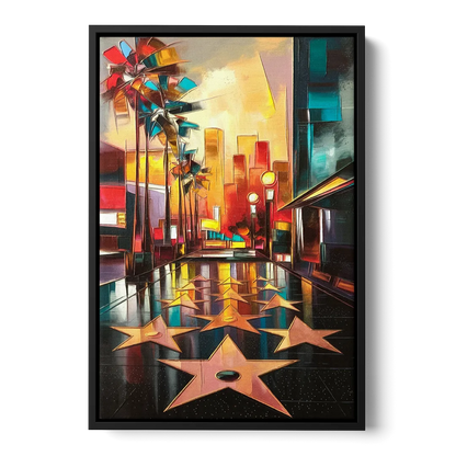 Los Angeles Hollywood Walk of Fame Iconic Front - Black Canvas Wall Art