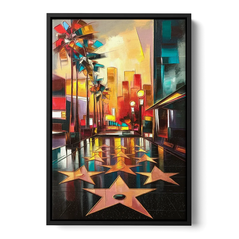 Los Angeles Hollywood Walk of Fame Iconic Front - Black Canvas Wall Art