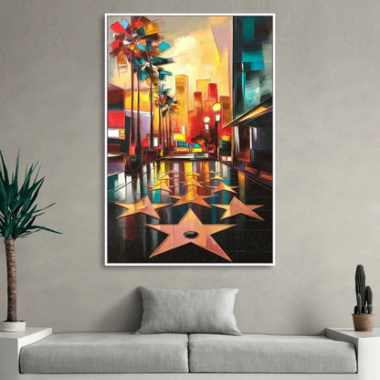 Los Angeles Hollywood Walk of Fame Iconic Living Room - White Canvas Wall Art