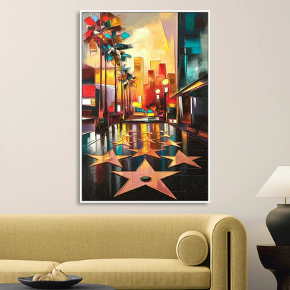 Los Angeles Hollywood Walk of Fame Iconic Sitting Room - White Canvas Wall Art