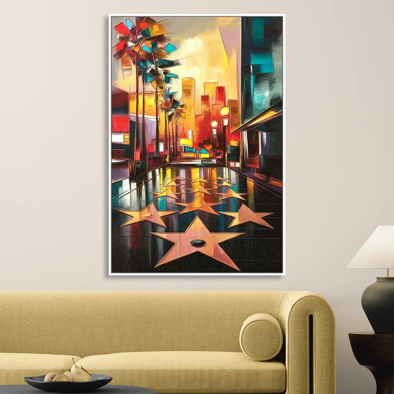 Los Angeles Hollywood Walk of Fame Iconic Sitting Room - White Canvas Wall Art