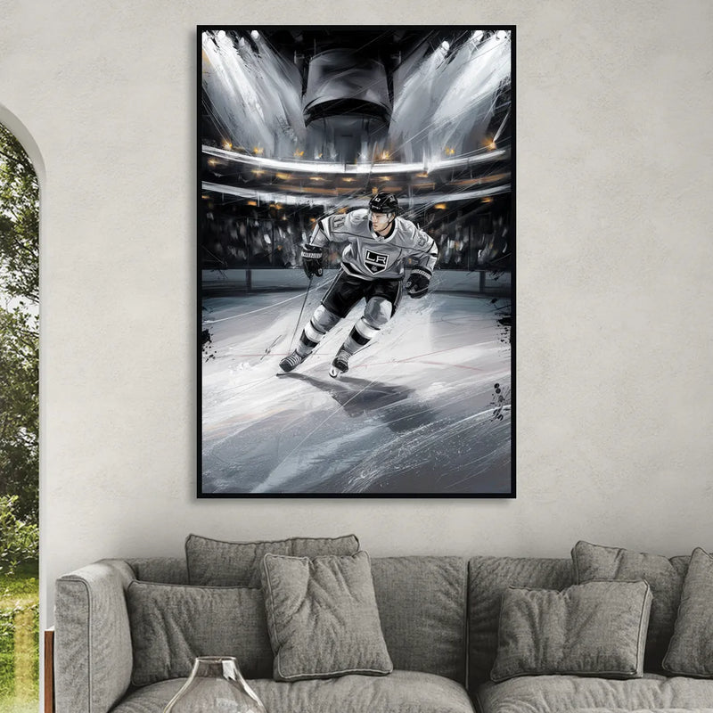 Los Angeles Kings Ice Hockey Living Room - Black Canvas Wall Art