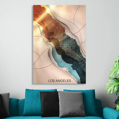 Los Angeles Map Design Living Room - Canvas Wall Art