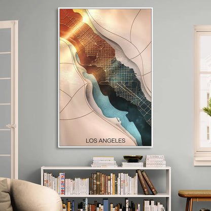 Los Angeles Map Design Living Room - White Canvas Wall Art
