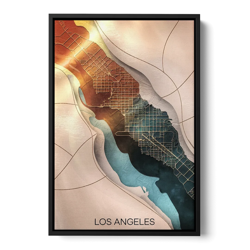 Los Angeles Map Design Front - Black Canvas Wall Art