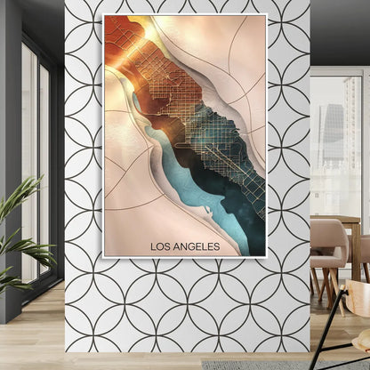Los Angeles Map Design Sitting Room - White Canvas Wall Art