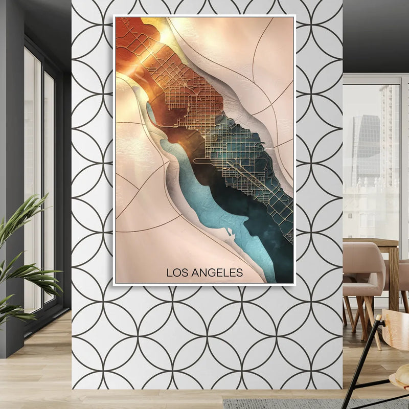 Los Angeles Map Design Sitting Room - White Canvas Wall Art