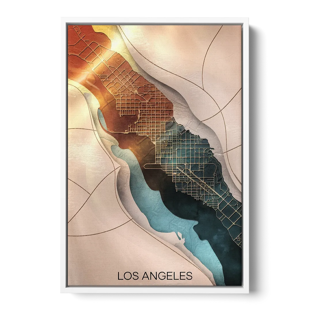 Los Angeles Map Design Front - White Canvas Wall Art