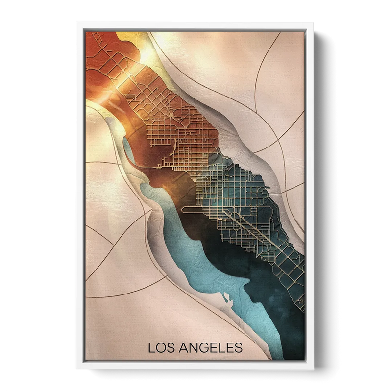 Los Angeles Map Design Front - White Canvas Wall Art
