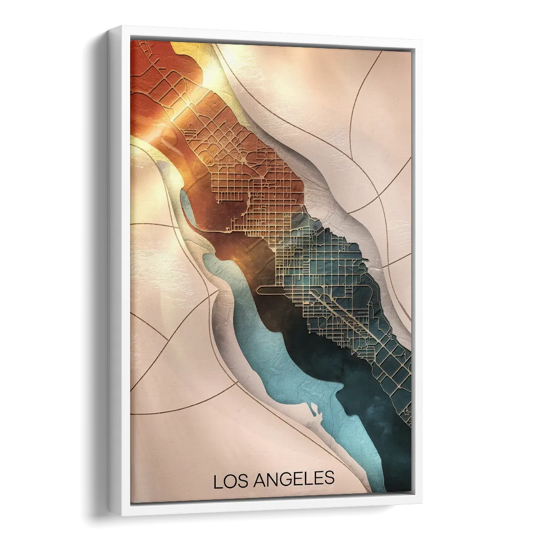 Los Angeles Map Design Side - White Canvas Wall Art