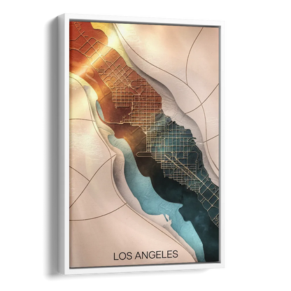 Los Angeles Map Design Side - White Canvas Wall Art
