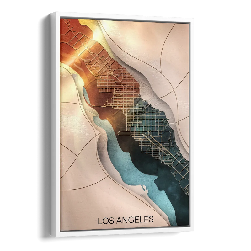 Los Angeles Map Design Side - White Canvas Wall Art