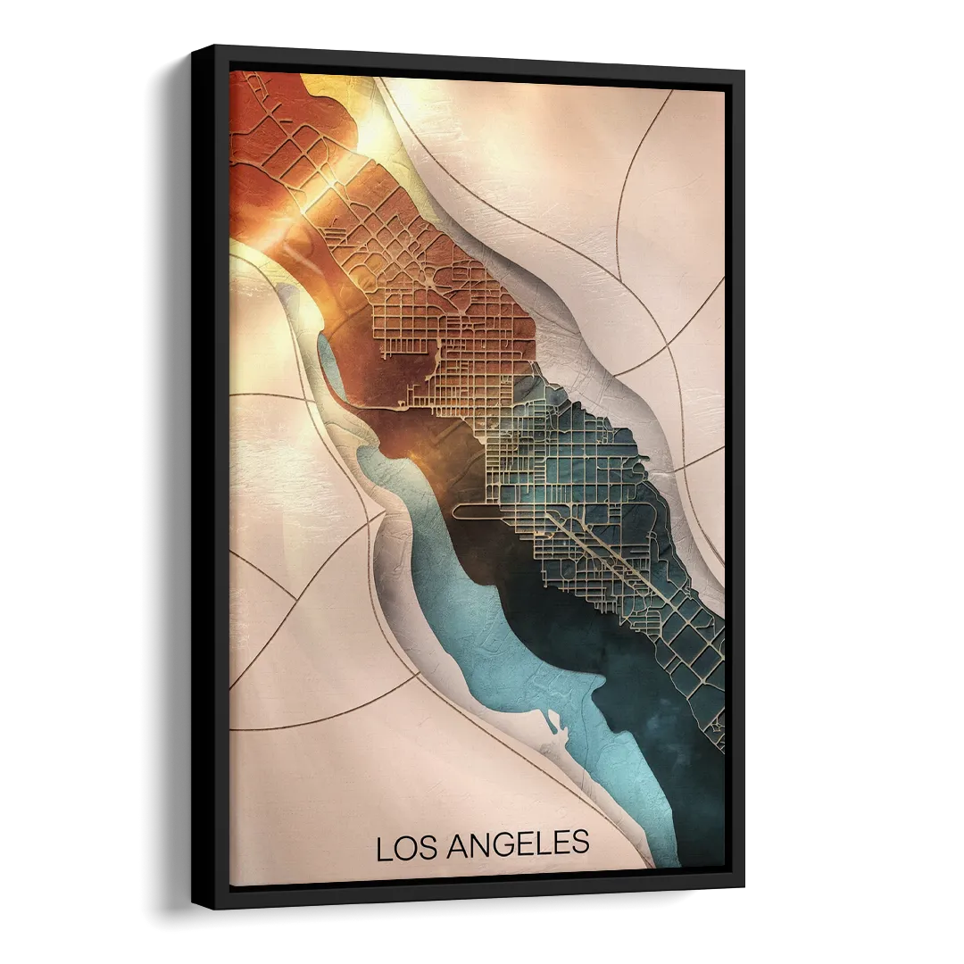Los Angeles Map Design Side - Black Canvas Wall Art